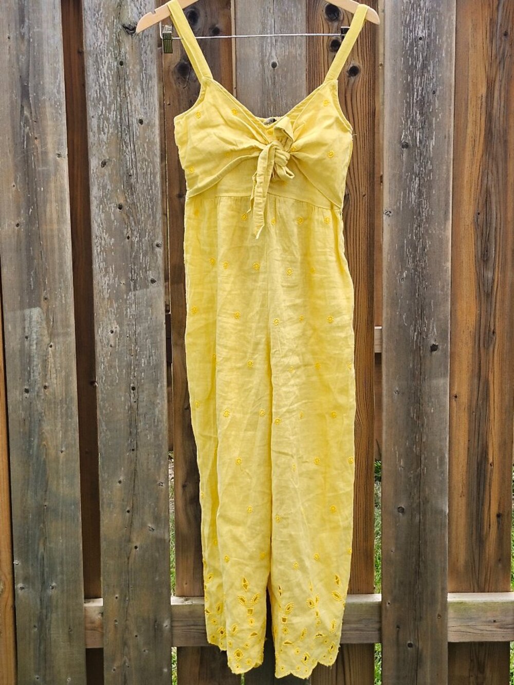 PRETTY ZARA Yellow Jumpsuit Women's Size 8 Embordered Sunshine Eyelets PLEASE RE